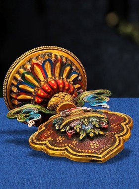 速发藏传八奉物佛台摆件铜泊尔纯尼彩绘八瑞物供瑞大号17cm