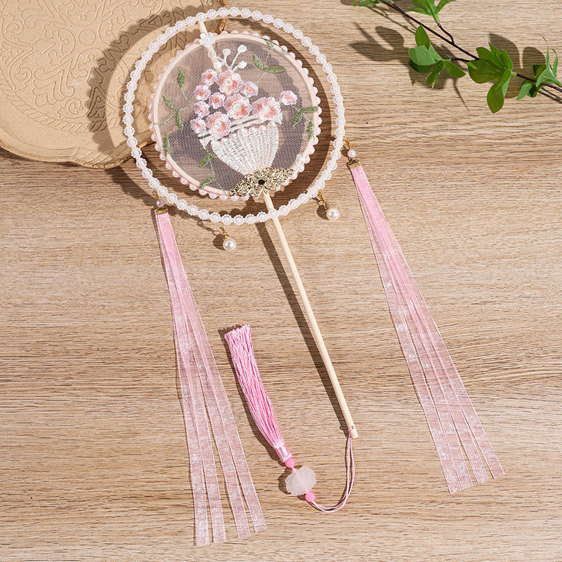 手工团扇古风汉服复古扇子长短柄刺绣花双圈宫扇舞蹈拍照中国风,淘宝优惠券,粉丝福利购,淘宝优惠卷