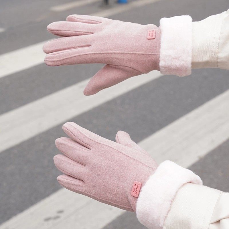 冬季电动车手套加厚加绒保暖麂皮绒骑行防寒触屏男女士防风手套