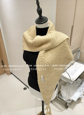 Jane·韩代麻花流苏含羊毛针织三角披肩女秋冬围巾保暖百搭送礼女