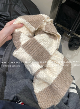 Jane·韩代条纹秋冬含羊毛围巾保暖ins氛围感百搭软糯护颈新款女
