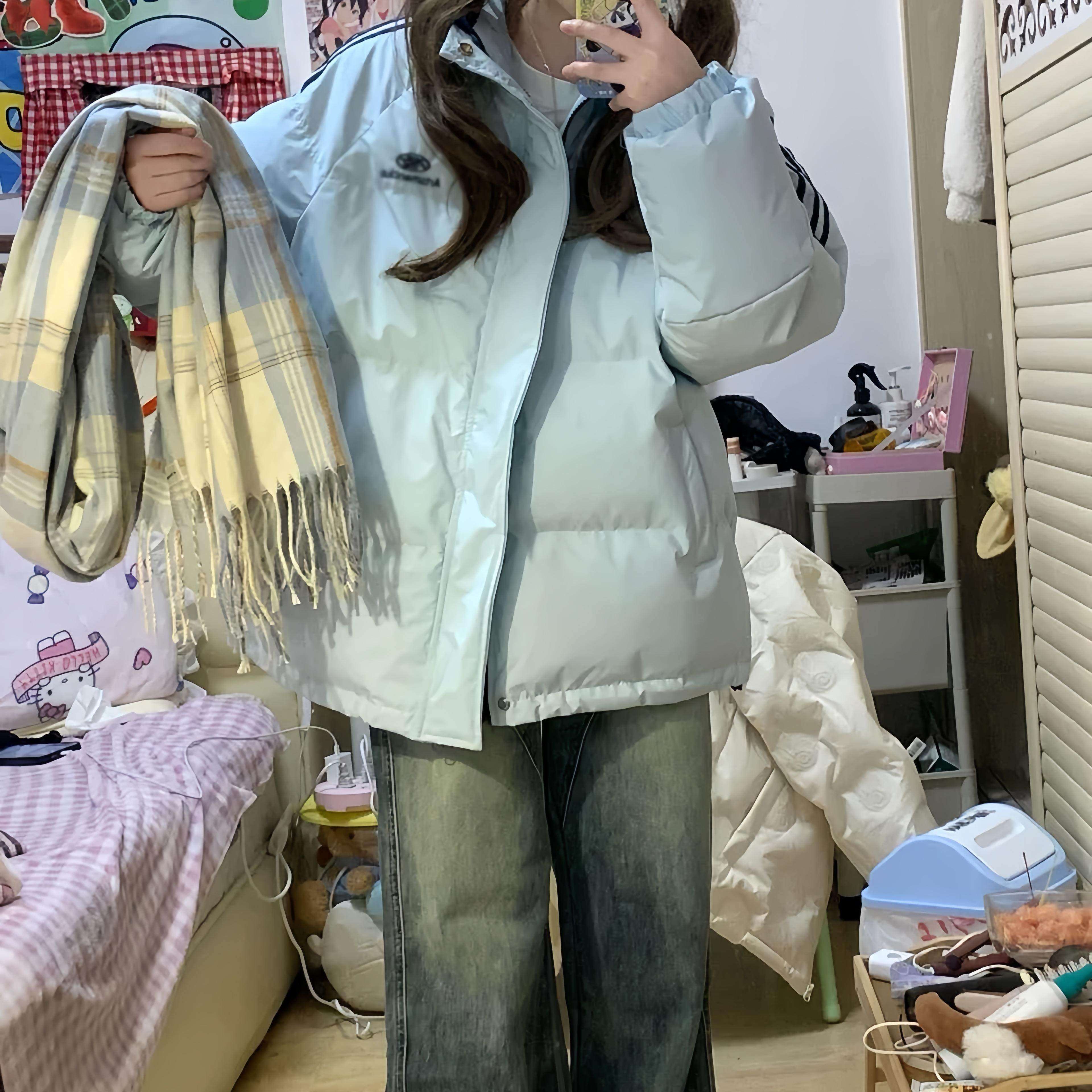 美式条纹立领羽绒棉服女大童冬季新款初中高中学生宽松面包服外套,淘宝优惠券,粉丝福利购,淘宝优惠卷
