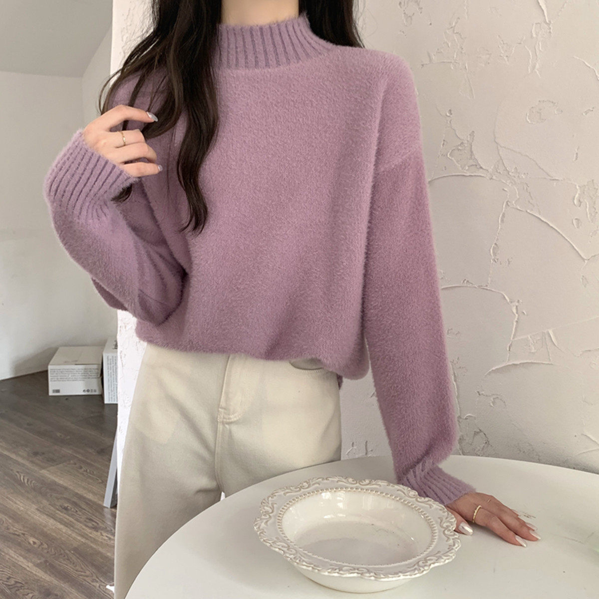 水貂绒毛衣女加厚秋冬气质保暖加绒内搭慵懒宽松半高领打底针织衫,淘宝优惠券,粉丝福利购,淘宝优惠卷