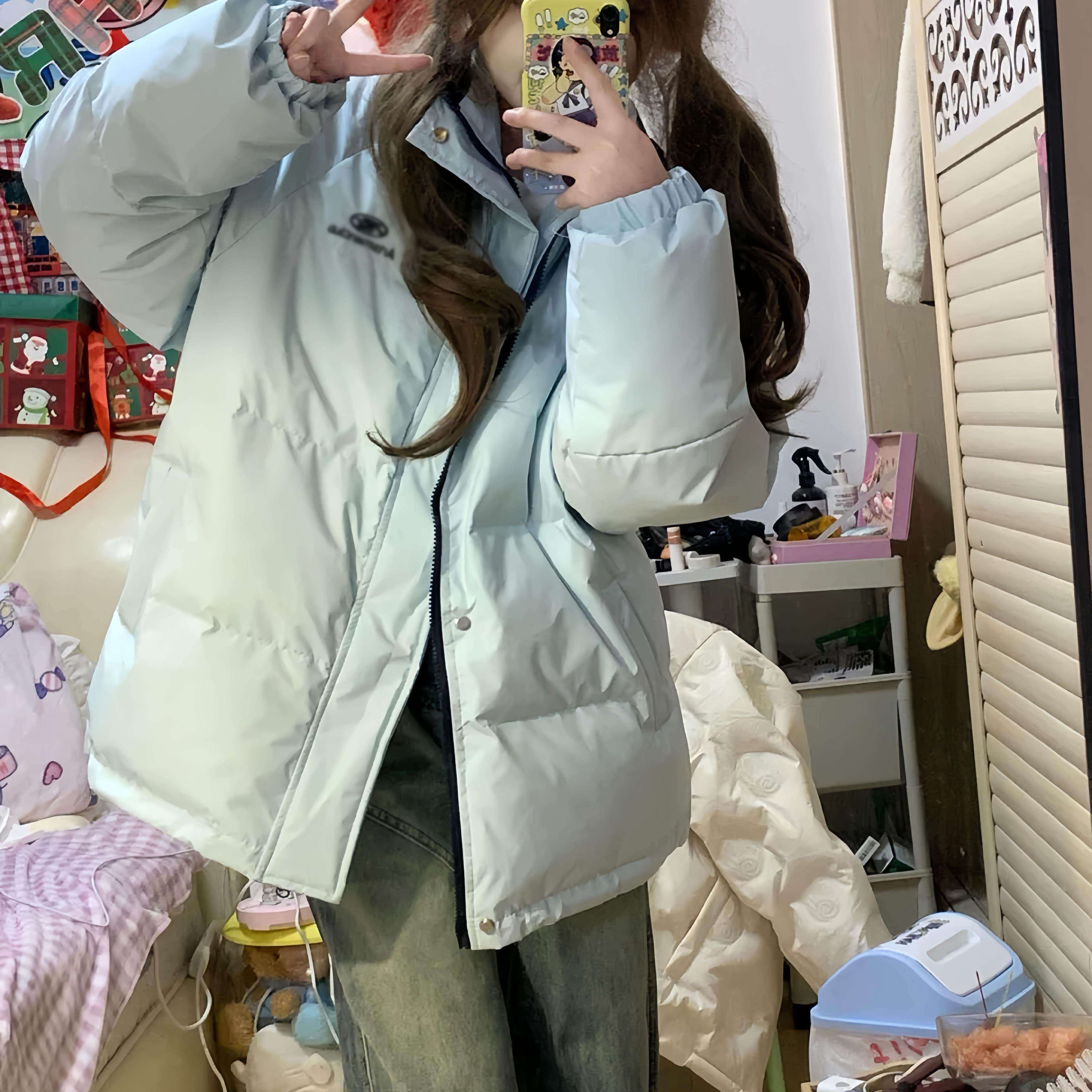 美式条纹立领羽绒棉服女大童冬季新款初中高中学生宽松面包服外套,淘宝优惠券,粉丝福利购,淘宝优惠卷