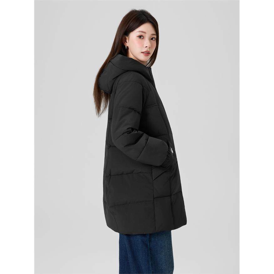 快鱼2025冬新款女士中长款连帽棉服保暖舒适简单百搭抗风御寒棉衣,淘宝优惠券,粉丝福利购,淘宝优惠卷