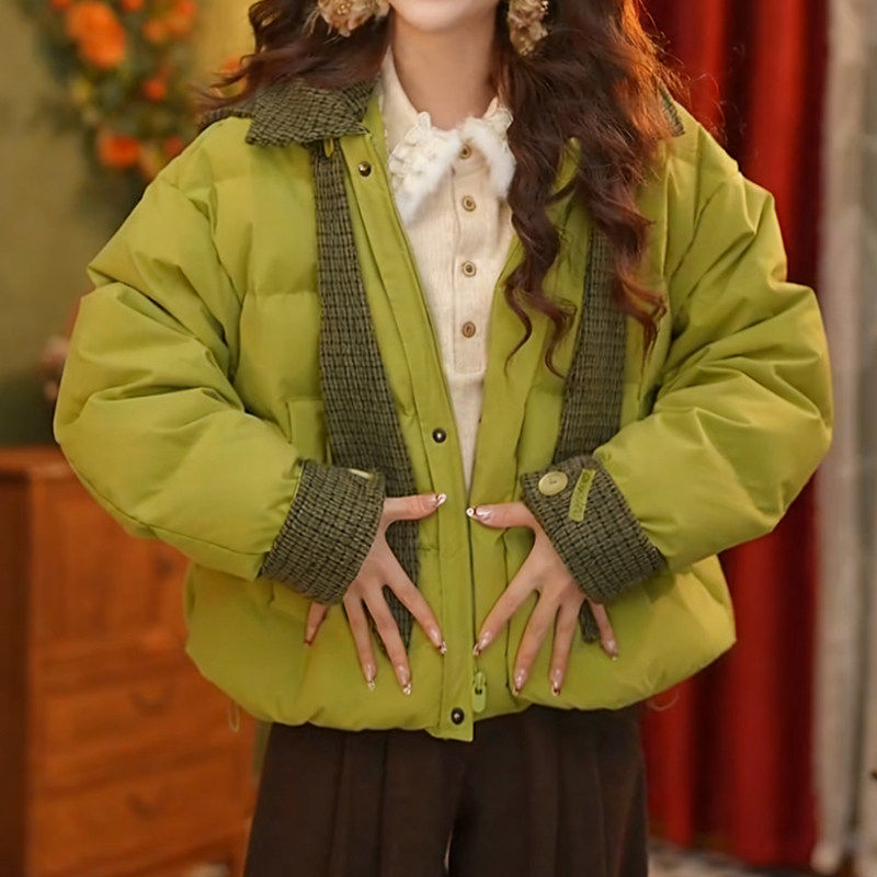 韩版兔耳朵格纹连帽棉服女2025冬季新款宽松显瘦加厚保暖减龄棉衣,淘宝优惠券,粉丝福利购,淘宝优惠卷