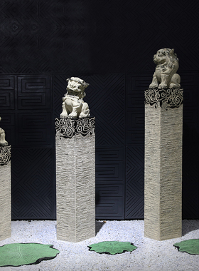 速发中式仿古栓马桩仿子柱关石家居镇宅招财装饰品底座玄狮落地大