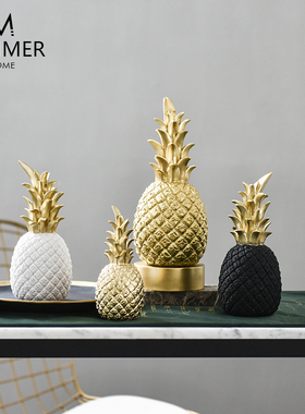 速发夏沐 金色菠萝创意摆件客厅酒柜橱窗桌面装饰摆设道具
