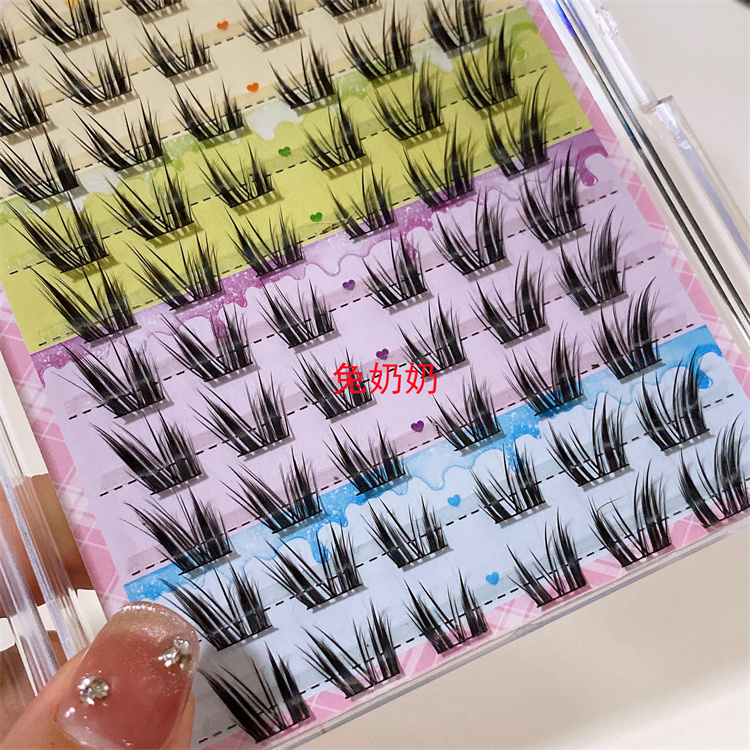 兔奶奶猫系公主斜飞睫毛分段自然亚裔芭比睫浓密感懒人三部曲T01 - 图0