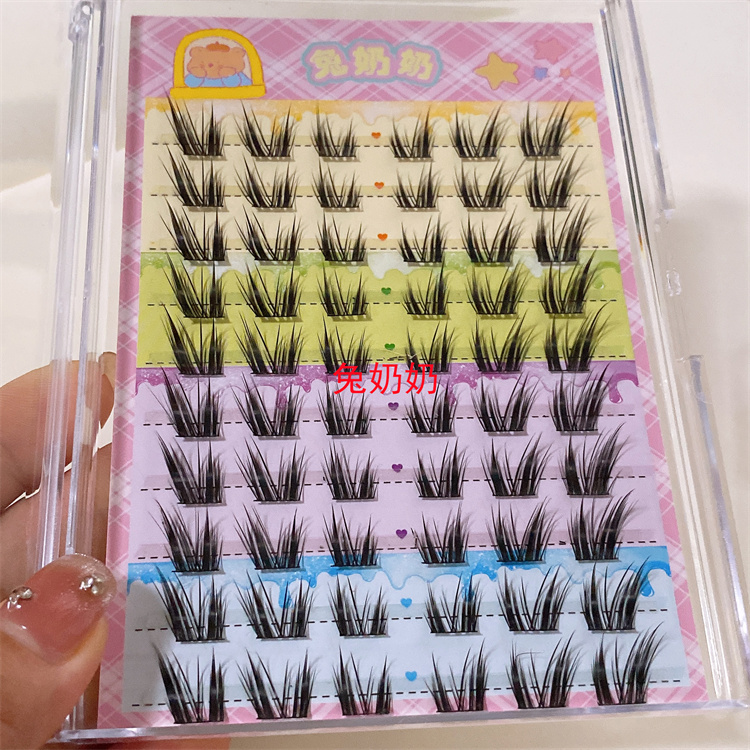 兔奶奶猫系公主斜飞睫毛分段自然亚裔芭比睫浓密感懒人三部曲T01 - 图1