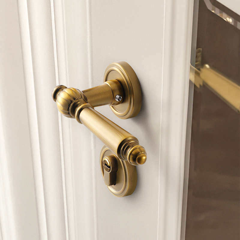 法式卧室门锁室内房间木门门把手黄古铜色复古磁吸静音家用房门锁,淘宝优惠券,粉丝福利购,淘宝优惠卷