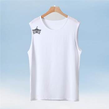 ເສື້ອຢືດຜ້າຝ້າຍຜູ້ຊາຍຄໍຮອບ T-shirt ຝ້າຍທຽມບາງ vest ອາຍຸກາງແລະຜູ້ສູງອາຍຸພໍ່ summer ຂະຫນາດຂະຫນາດໃຫຍ່ sleeveless ເທິງ
