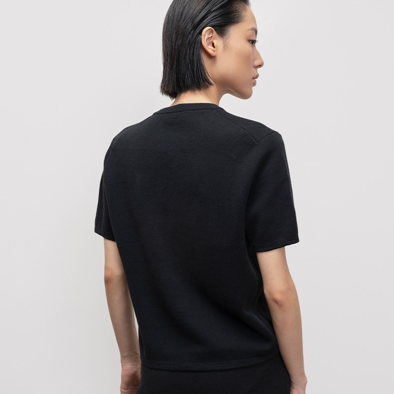 322WORKHOUSE半精纺羊毛混纺针织圆领短袖女2024新款早秋T恤B426,淘宝优惠券,粉丝福利购,淘宝优惠卷