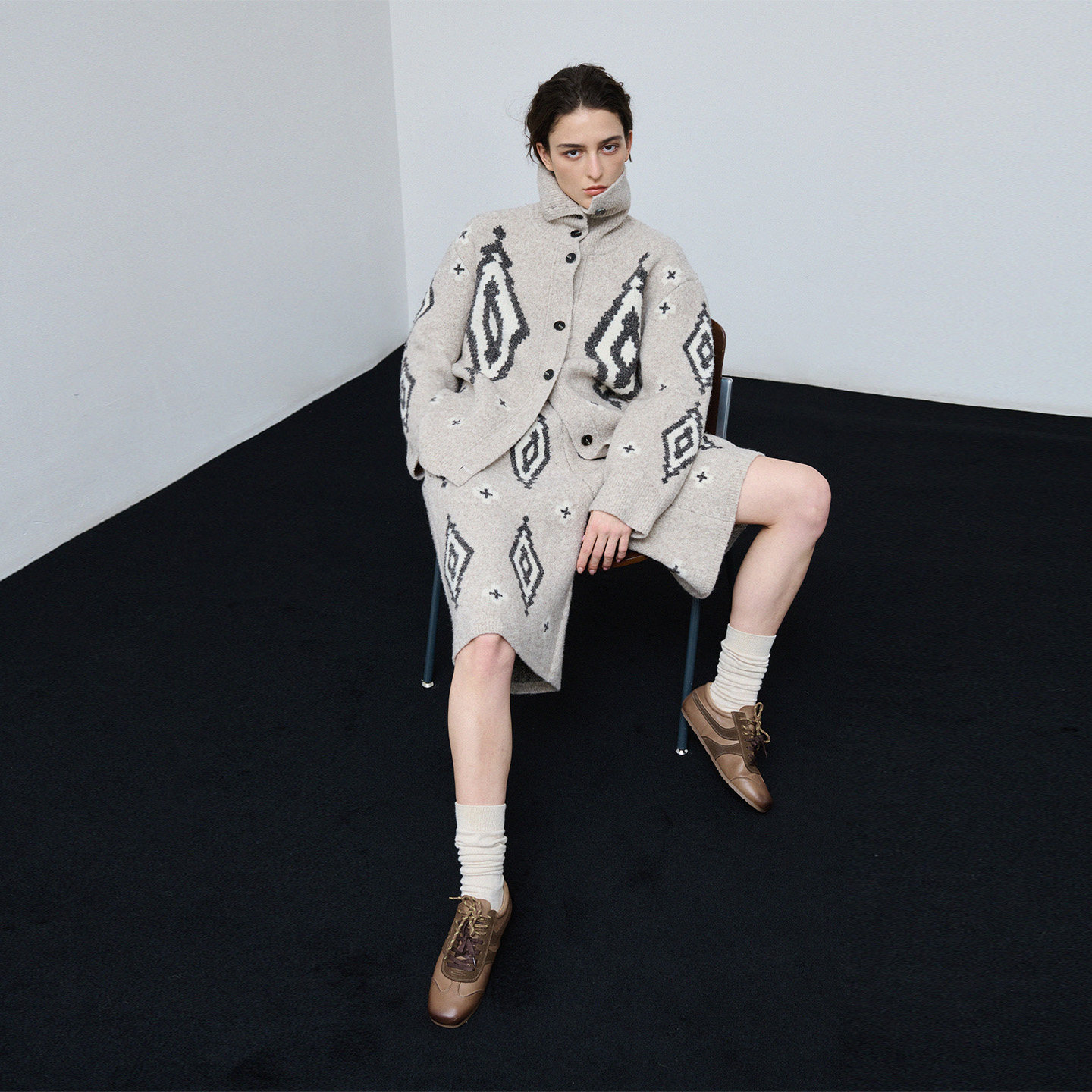 322WORKHOUSE费尔岛菱格毛衣外套女2025新款秋冬立领针织开衫B812,淘宝优惠券,粉丝福利购,淘宝优惠卷