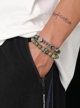 骷髅手串天然石做旧朋克情人节送