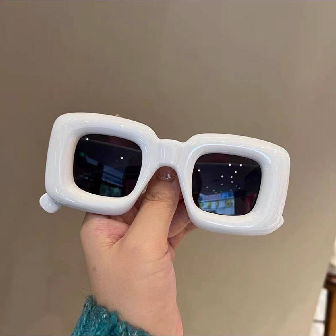 搞怪趣味充气感可爱方形厚框墨镜女ins潮人街拍眼镜男个性太阳镜