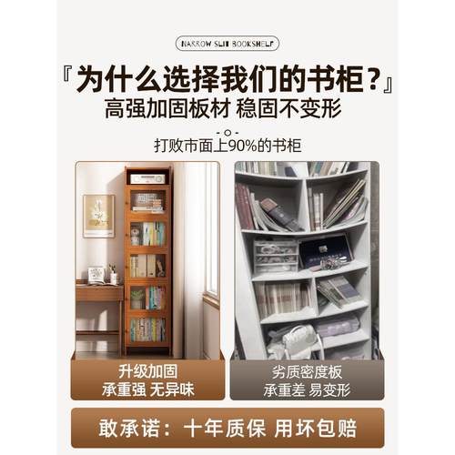 书柜带柜门防尘高窄柜实木书架储物柜一体落地置物架墙边角落立柜 - 图1