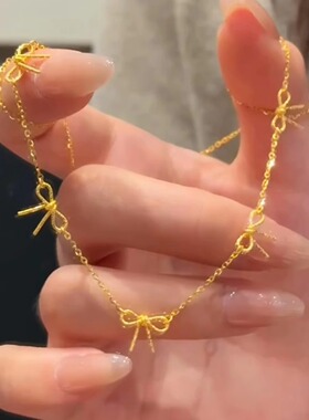 新中式复古金色蝴蝶结项链女2026