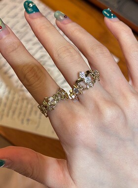 中古vintage绝美咖啡金蝴蝶戒指