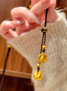 新中式黄财神小胖福项链女款轻奢