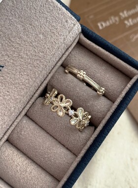 vintage中古镂空花朵戒指女小众