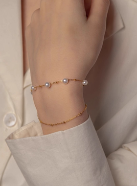 满天星仿珍珠双层手链女生