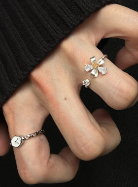 小清新五瓣花朵开口戒指精致简约