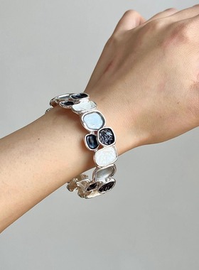 不规则油画风方形拼接手镯女2025