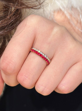 复古极细红色排钻戒指女2026新款