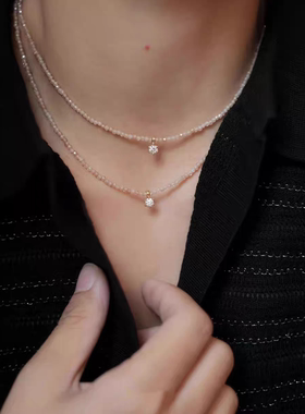 香槟金莫桑石水晶项链女轻奢小众