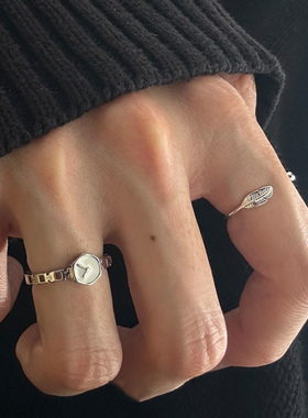 老钱风银色反向的钟手表戒指轻奢