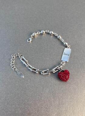 红色爱心吊牌手链女轻奢小众精致