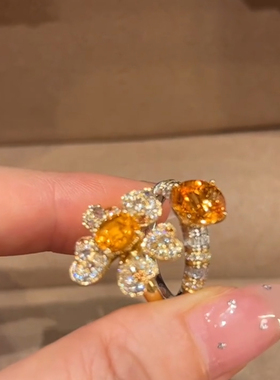 爆闪橙光太阳花戒指女轻奢高级感