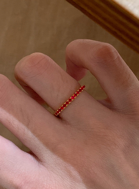 爆闪红宝石排钻戒指2025新款爆款