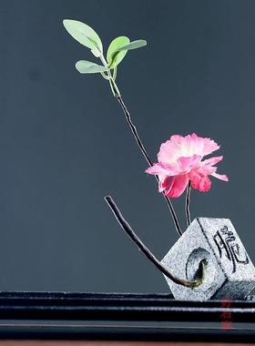 好石寨内圆外方花香 插 石头雕刻摆件 家用禅意茶道新中式 石花插