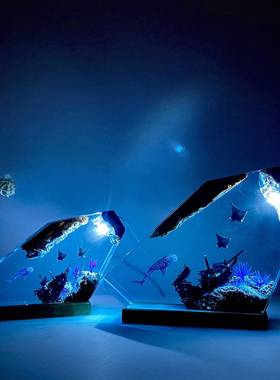 鲸鲨和蝠鲼夜灯环氧树脂木家居装饰独特礼物万圣节礼物父亲节礼物