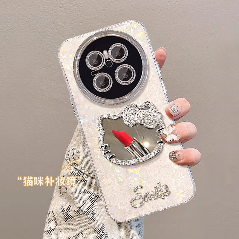 猫咪镜子适用华为mate70pro手机壳新款高级感贝壳纹外壳mate70pro+十带手链女款mete60全包防摔MT50保护套M40,淘宝优惠券,粉丝福利购,淘宝优惠卷
