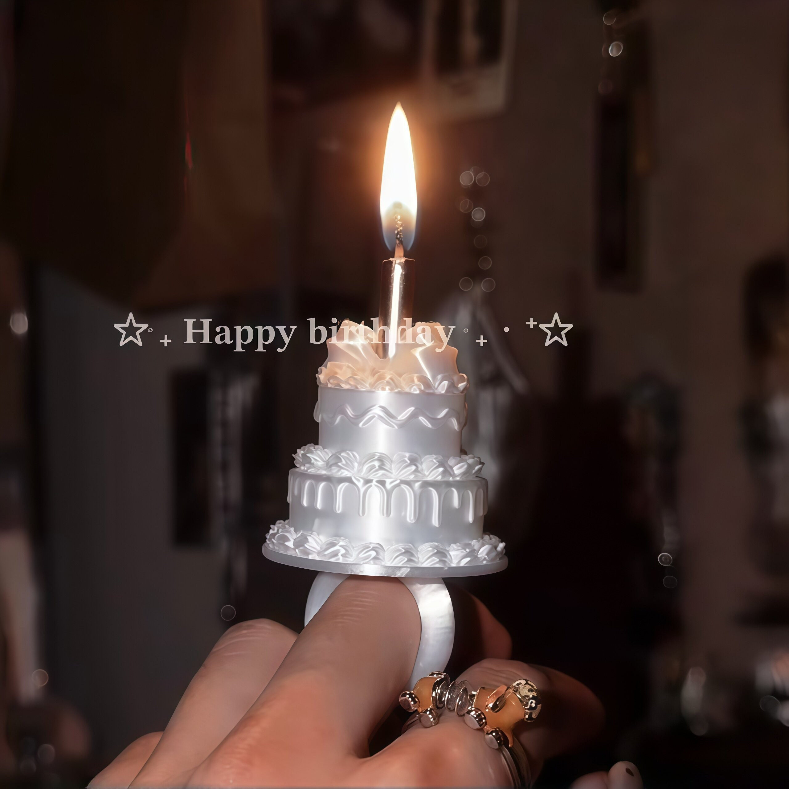 Candle cake ring ins style birthday jewelry high-looking finger small decoration atmosphere photo artifact