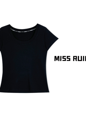 MISS RUILI定制 韩版低圆领织带纯色百搭修身豆腐t恤女A6985