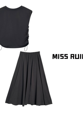 MISS RUILI定制 夏季抽绳显瘦无袖T恤+高腰百搭半身裙两件套A7424