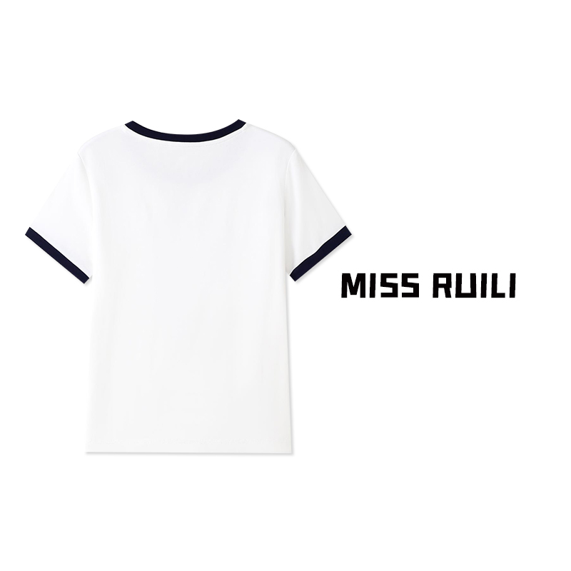 MISS RUILI定制高货/新款设计感撞色圆领字母印花短袖T恤A7209 - 图1