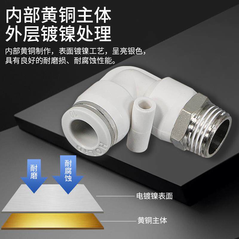 HOLID白色气动PU管快速插接头螺纹直角弯通PL6/8-01气管接头外丝 - 图0