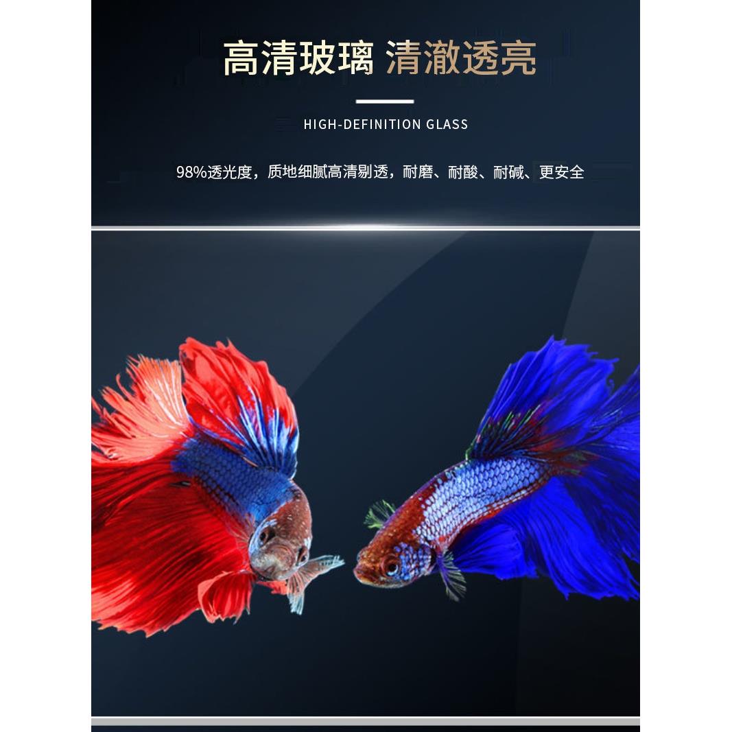 玻璃热弯高清鱼缸办公桌面小型生态创意造景金鱼龟生态水族箱裸缸 - 图1