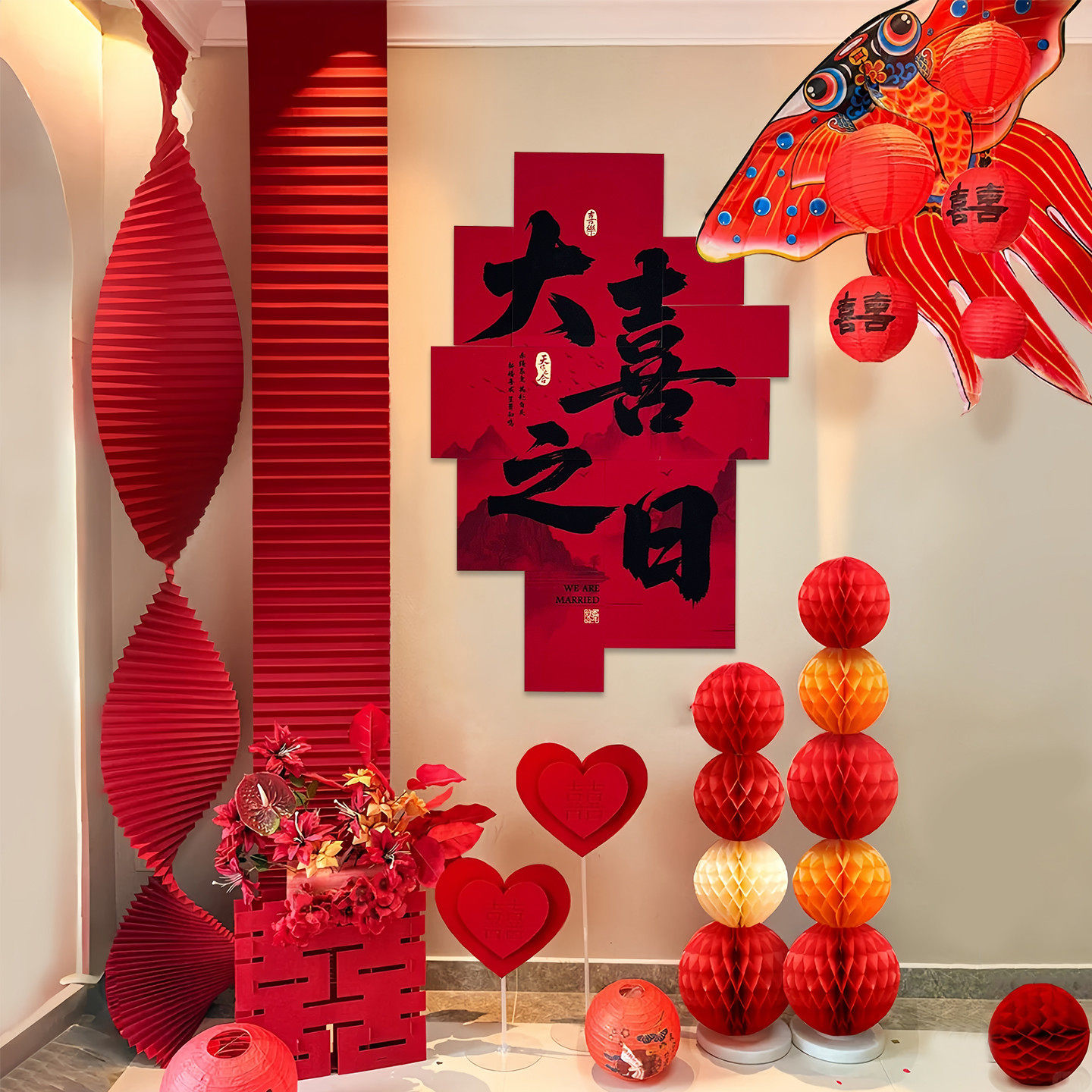 婚房布置拍照区晨袍背景墙喜字kt板结婚装饰婚房主卧客厅墙面布置,淘宝优惠券,粉丝福利购,淘宝优惠卷