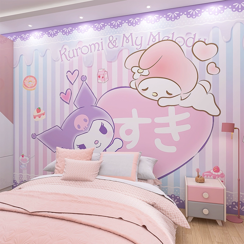 粉色爱莎公主儿童房墙纸卡通主题凯蒂猫玲娜贝尔女孩卧室背景壁布,淘宝优惠券,粉丝福利购,淘宝优惠卷