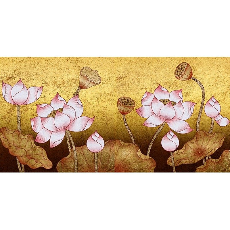 金箔荷花壁纸佛家文化墙贴客厅电视背景壁画金色莲花寺庙佛堂墙纸,淘宝优惠券,粉丝福利购,淘宝优惠卷