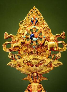 奥斯特全鎏金七正宝精工铜七宝吉祥八瑞物桌面铜饰