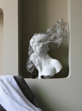 留连北欧艺术金属面纱女孩雕像人物雕塑客厅玄关摆件别墅高级软装