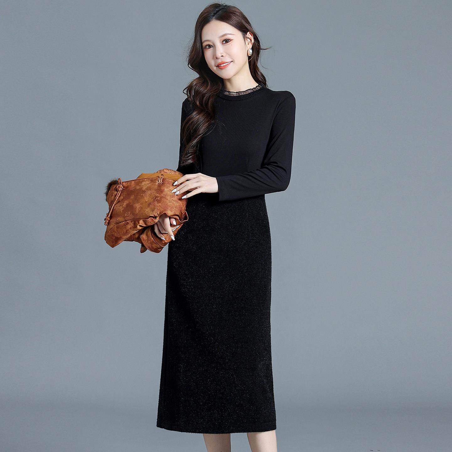 新中式提花唐装棉衣貂绒连衣裙套裙时尚套装国风棉袄裙子两件套 - 图0