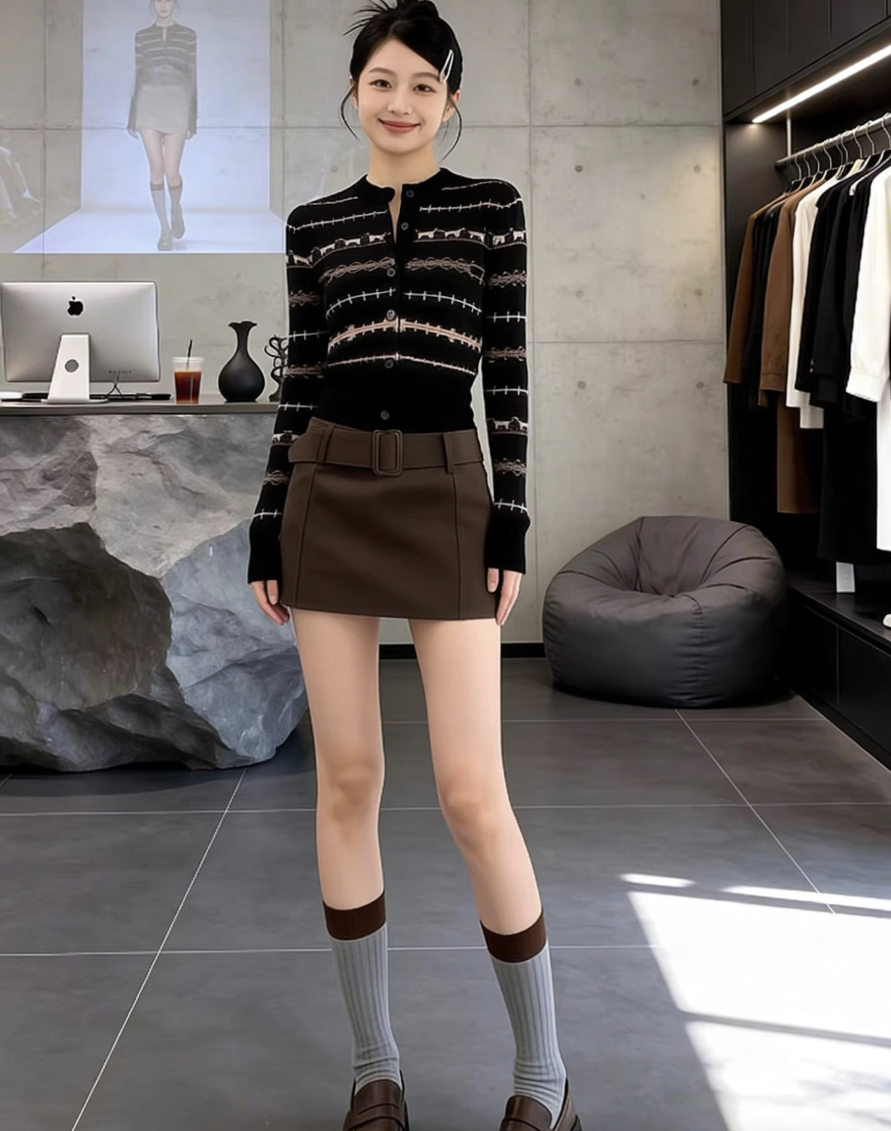 韩版气质黑色费尔岛软糯针织衫女装2026春季新款高腰半裙时尚套装,淘宝优惠券,粉丝福利购,淘宝优惠卷